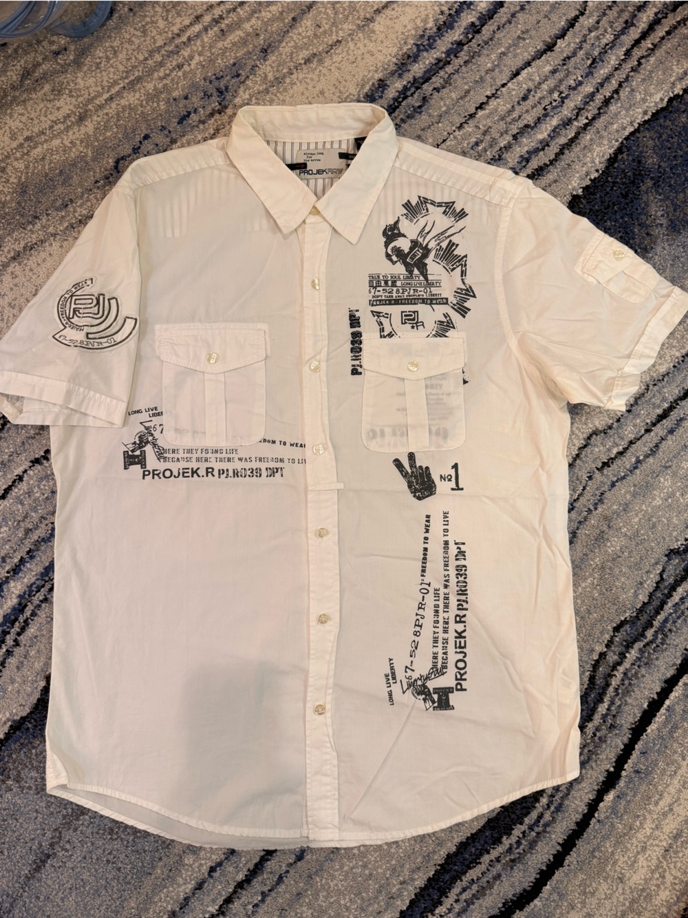 Projek Raw White Graphic Print Men's Button-Down Shirt